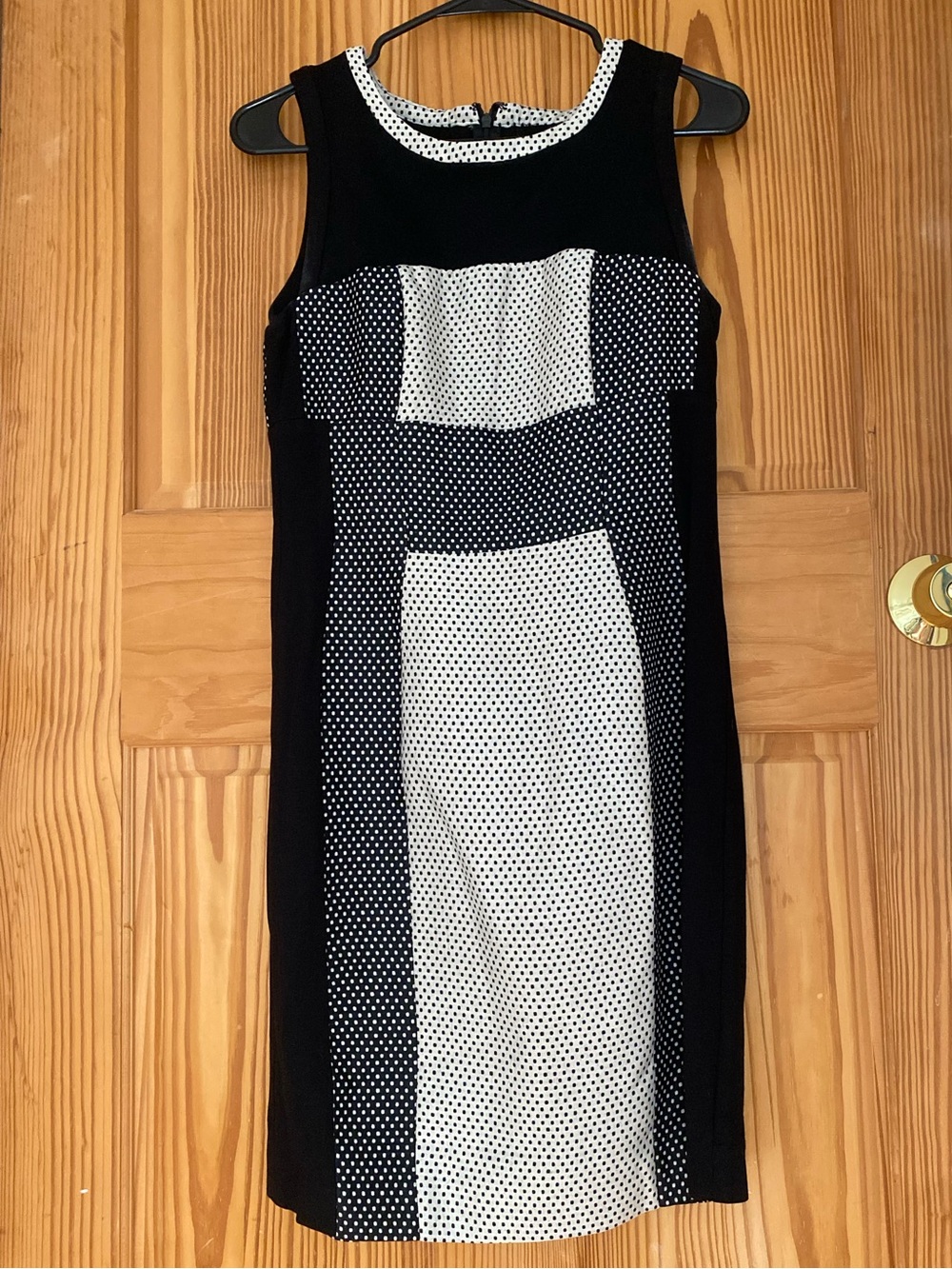 Sleeveless Black and White Polka Dot Sheath Dress